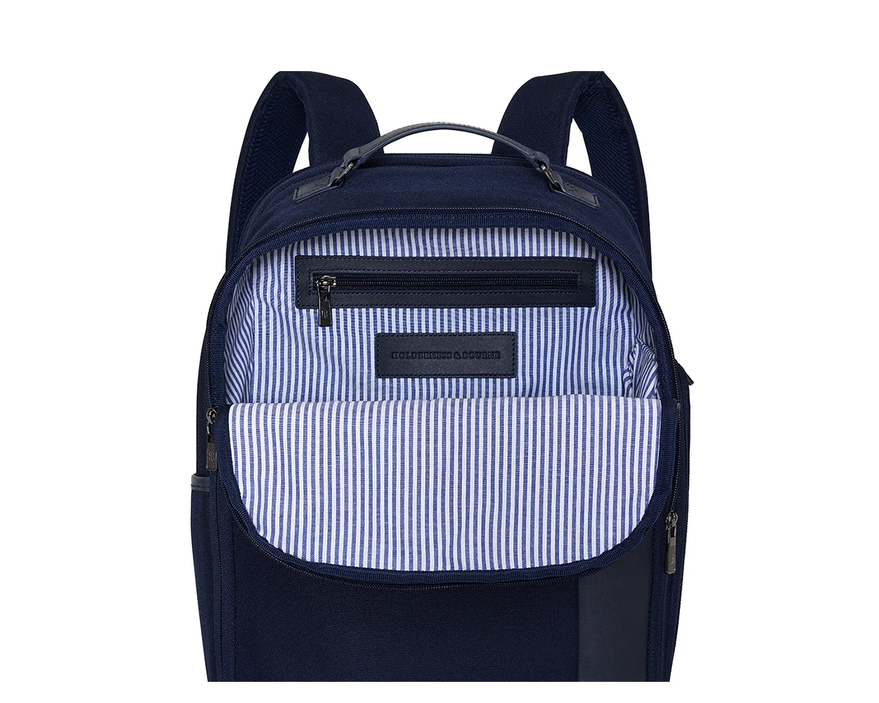 The Broughton Backpack: Navy Ballistic - White Embroidery - Image 3