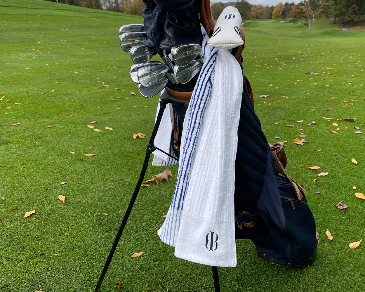 Tour Towel: White with Navy Stripes | Navy HB Icon - Image 4